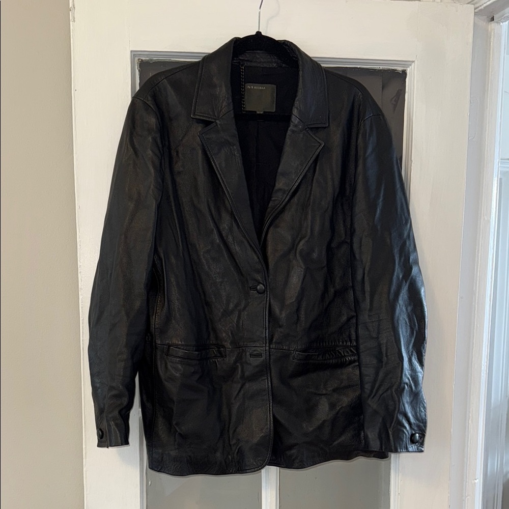 Muubaa Black Leather Blazer Jacket